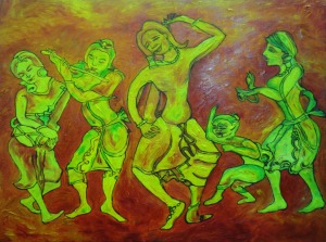 Pyu entertainers 45X60 oil on canvas